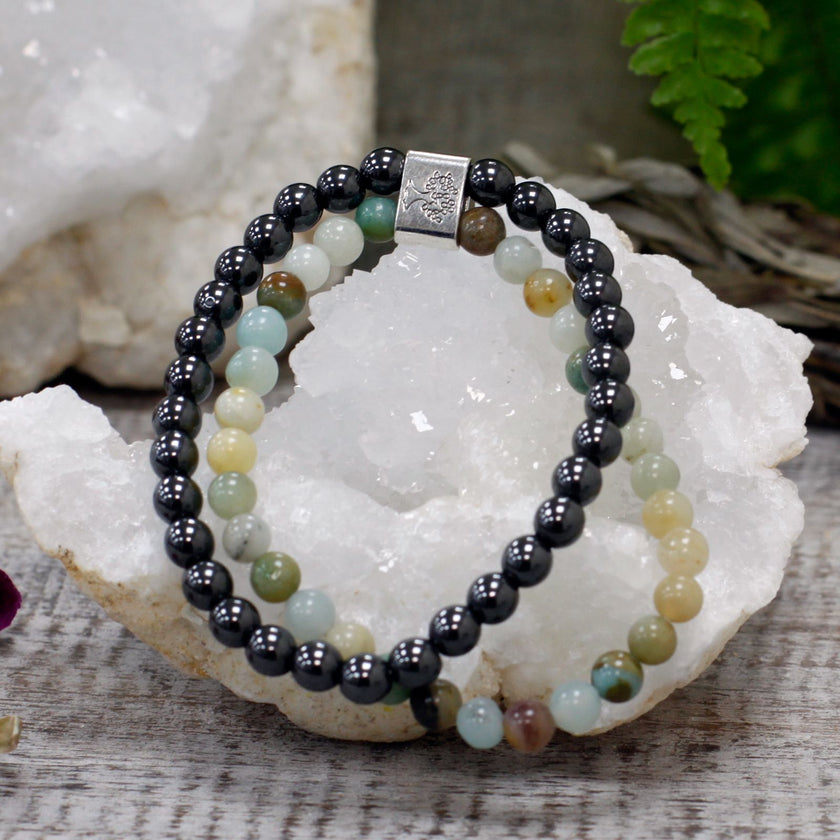 Magnetic Gemstone Double Bracelet - Amazonite [UK delivery]