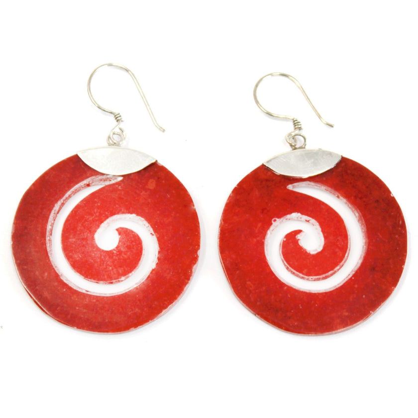 925 Silver Red Coral Earrings - Scroll Design[UK delivery]