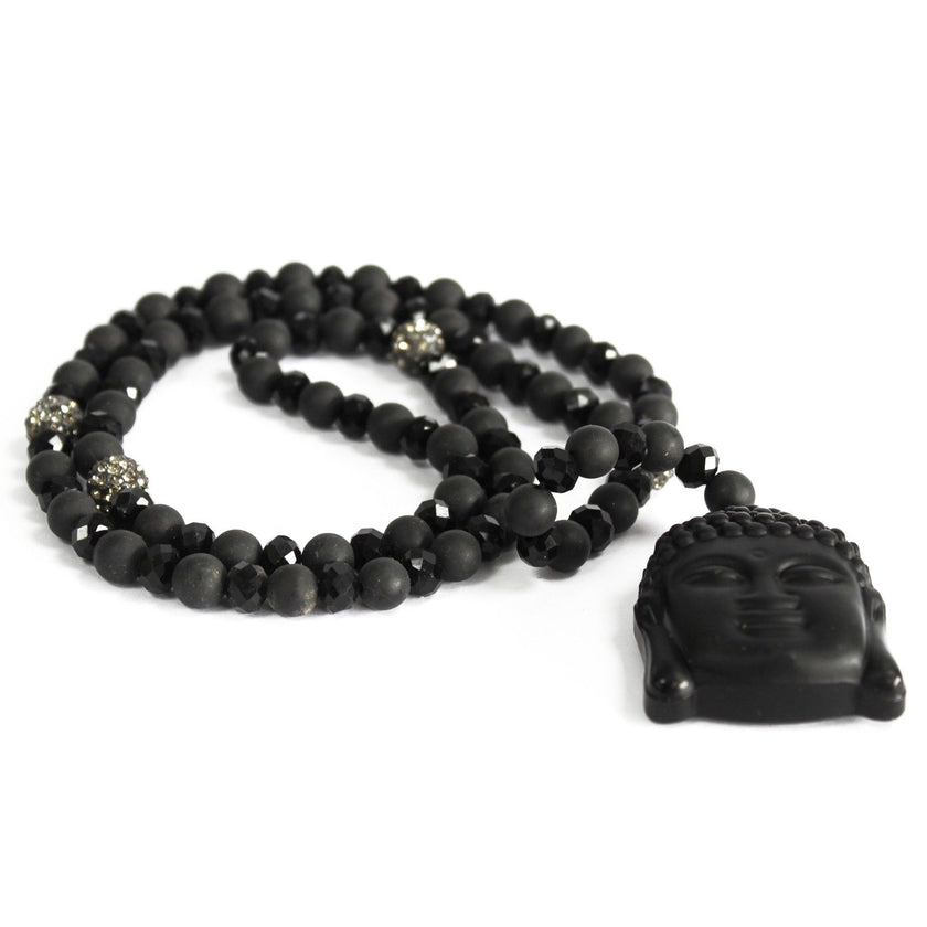 Buddha / Black Agate Stone - Gemstone Necklace
