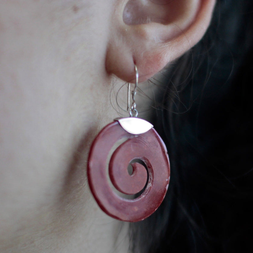 925 Silver Red Coral Earrings - Scroll Design[UK delivery]
