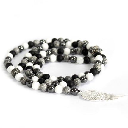 Angel Wing / Grey Agate Natural Gemstone Necklace