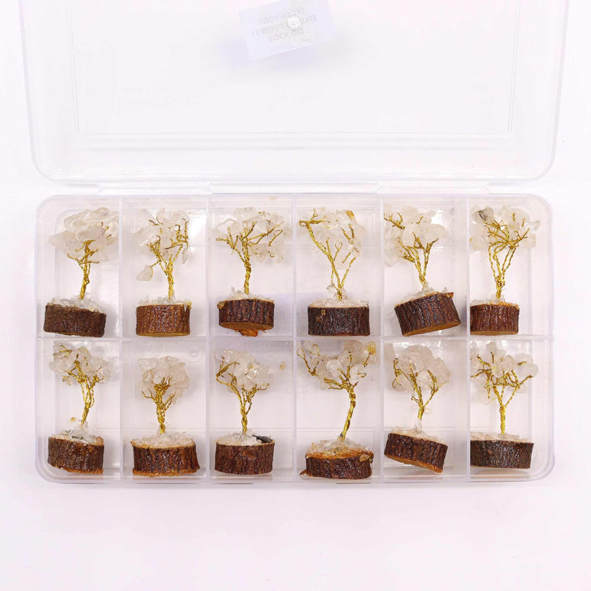Mini Gemstone Tree On Wood Base - Rock Quartz (15 stones)