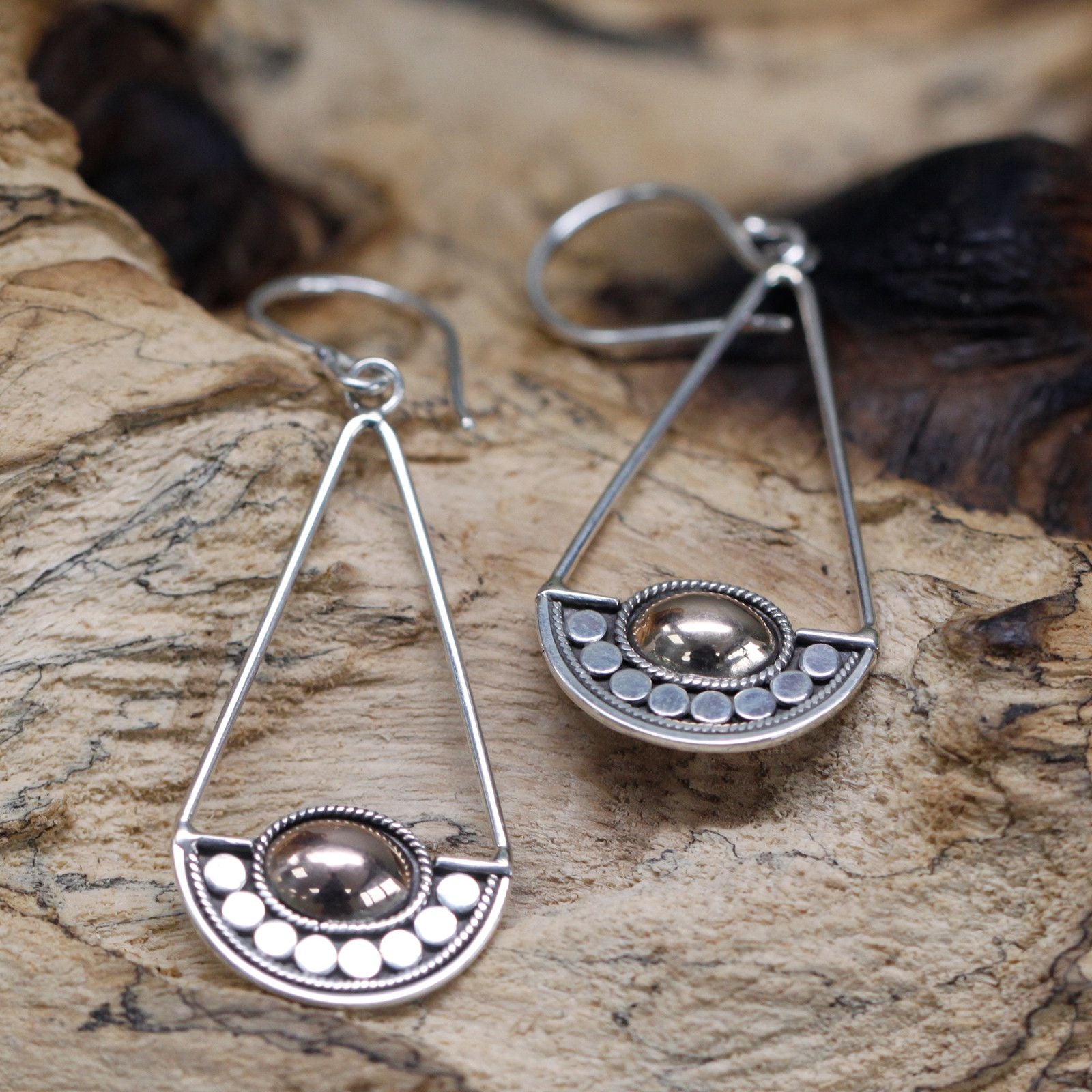 Silver 925  & 18 K Gold Earring - Luna Balance Bali Jewellery