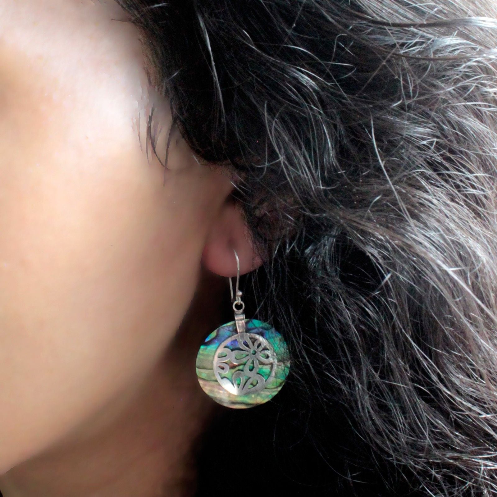 Shell & 925 Silver Earrings - Flowers - Abalone [UK delivery]