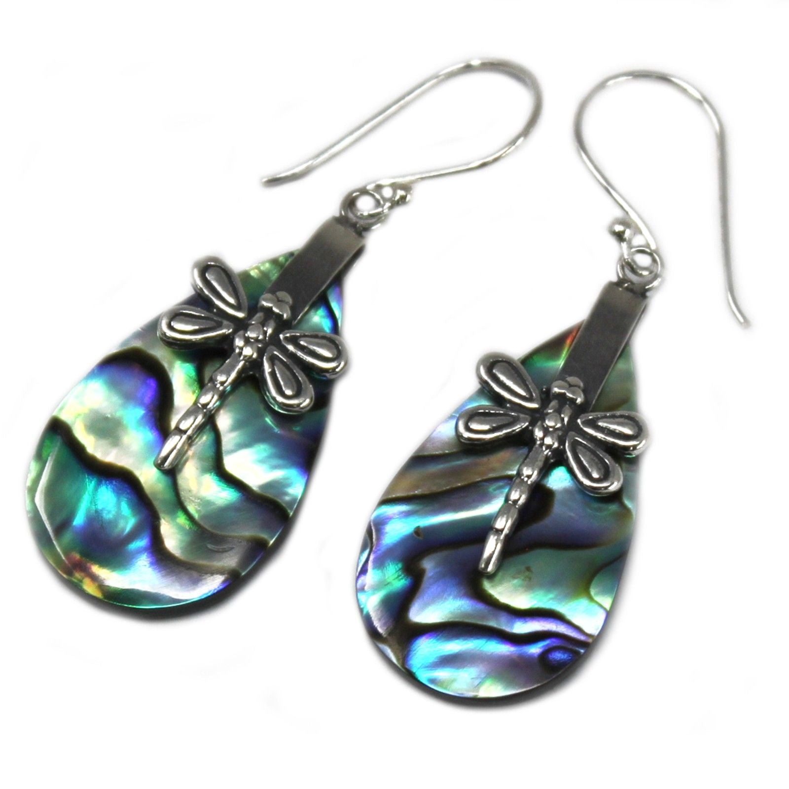 Shell & 925 Silver Earrings - Dragonflies - Abalone [ UK delivery]