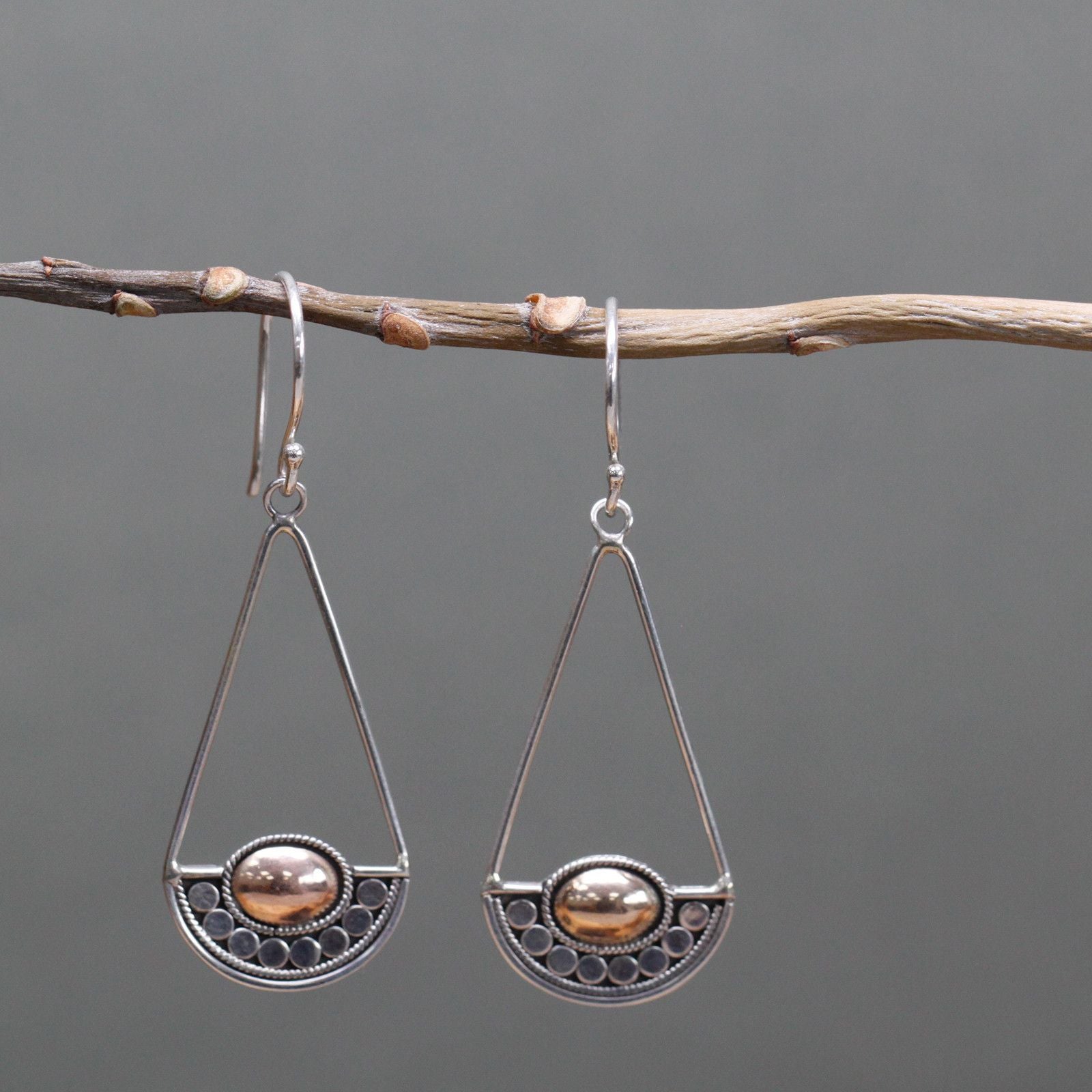 Silver 925  & 18 K Gold Earring - Luna Balance Bali Jewellery