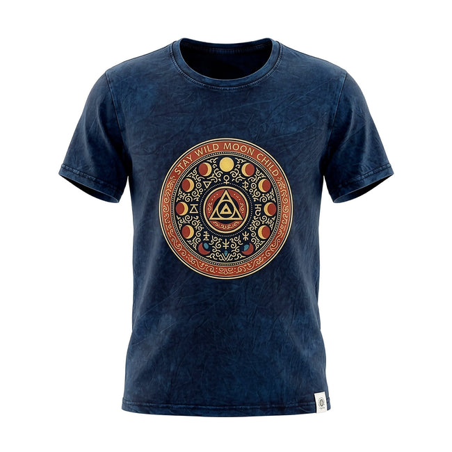 Nomad Sari Stonewashed Cotton T-Shirt - Stay Wild Moon Child - Blue - Small