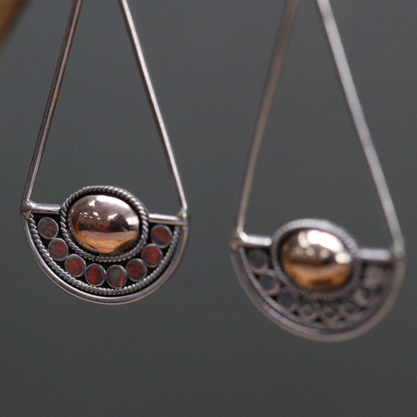 Silver 925  & 18 K Gold Earring - Luna Balance Bali Jewellery