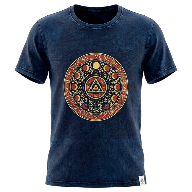 Nomad Sari Stonewashed Cotton T-Shirt - Stay Wild Moon Child - Blue - XL
