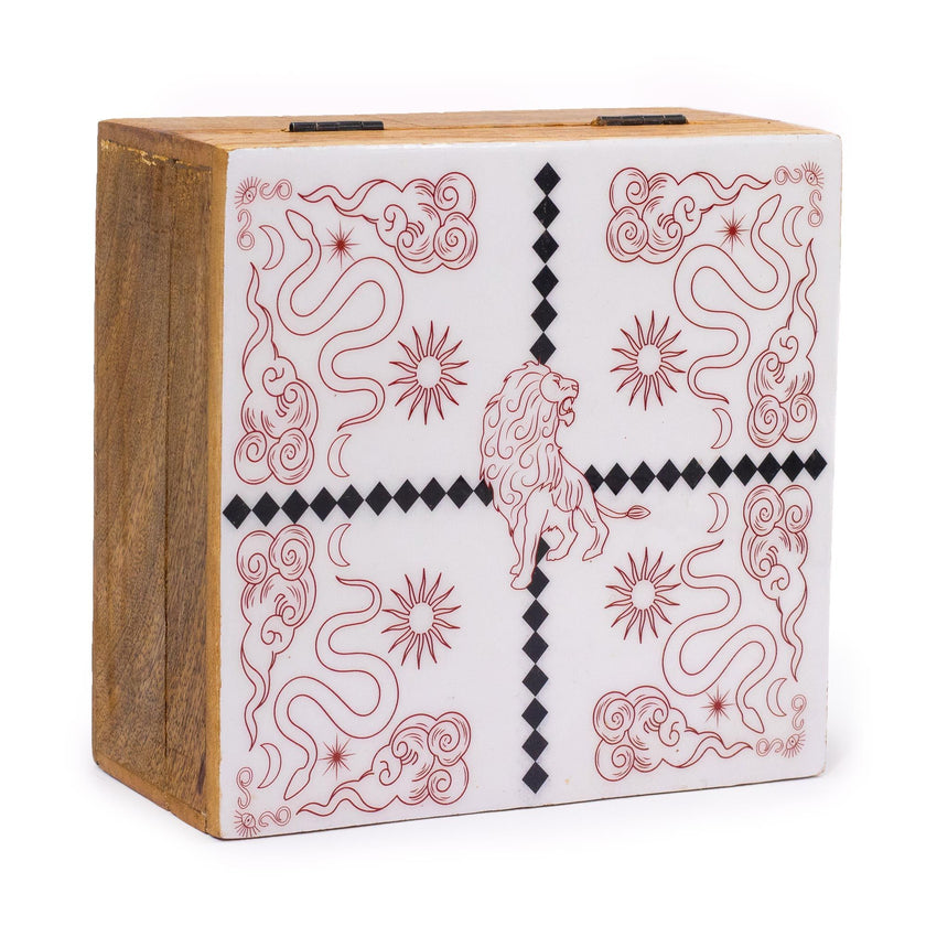 Hop Hare Big Enameled Artisan Square Box - Lion & Snakes
