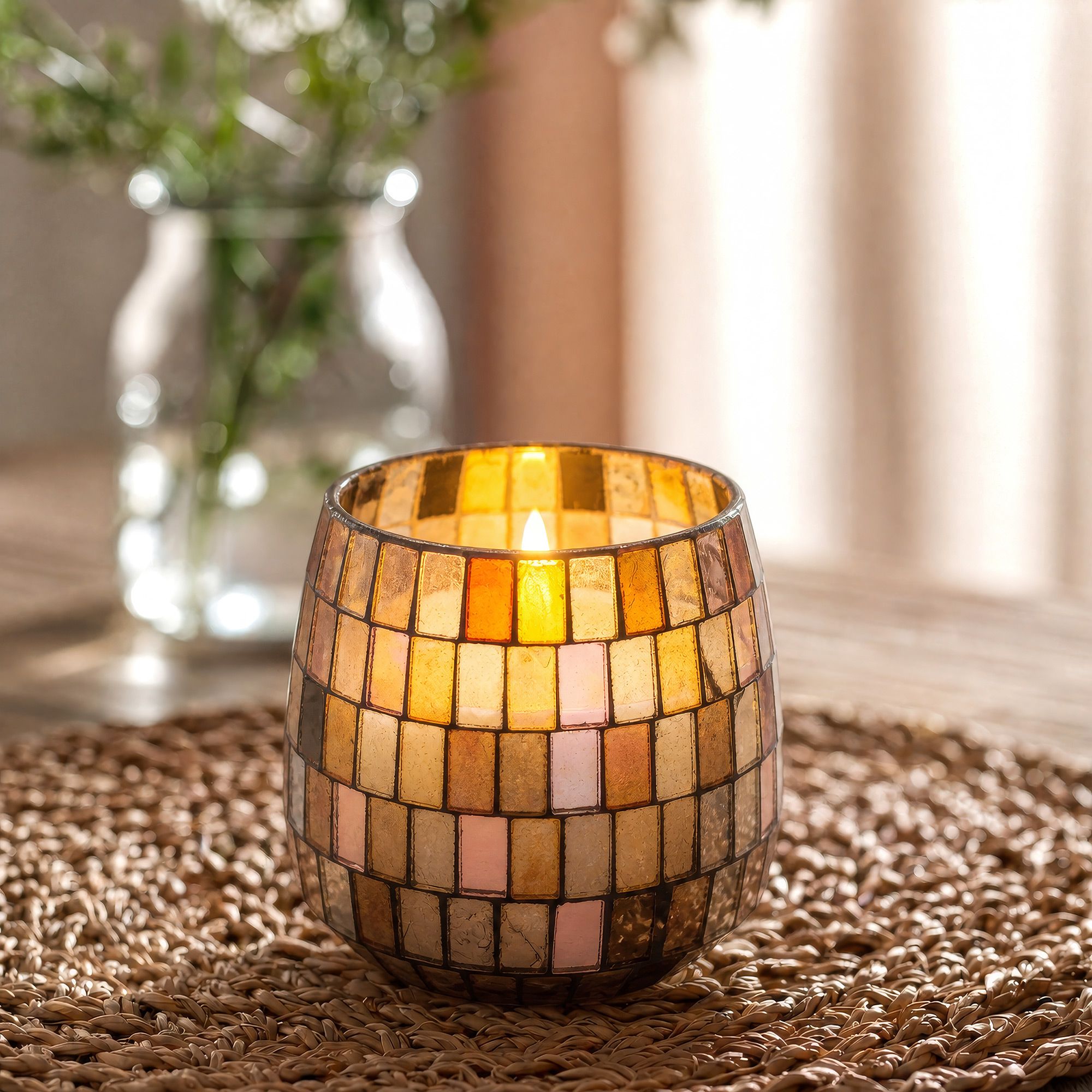 Medium Glass Jar Candles - Amber Mosaic