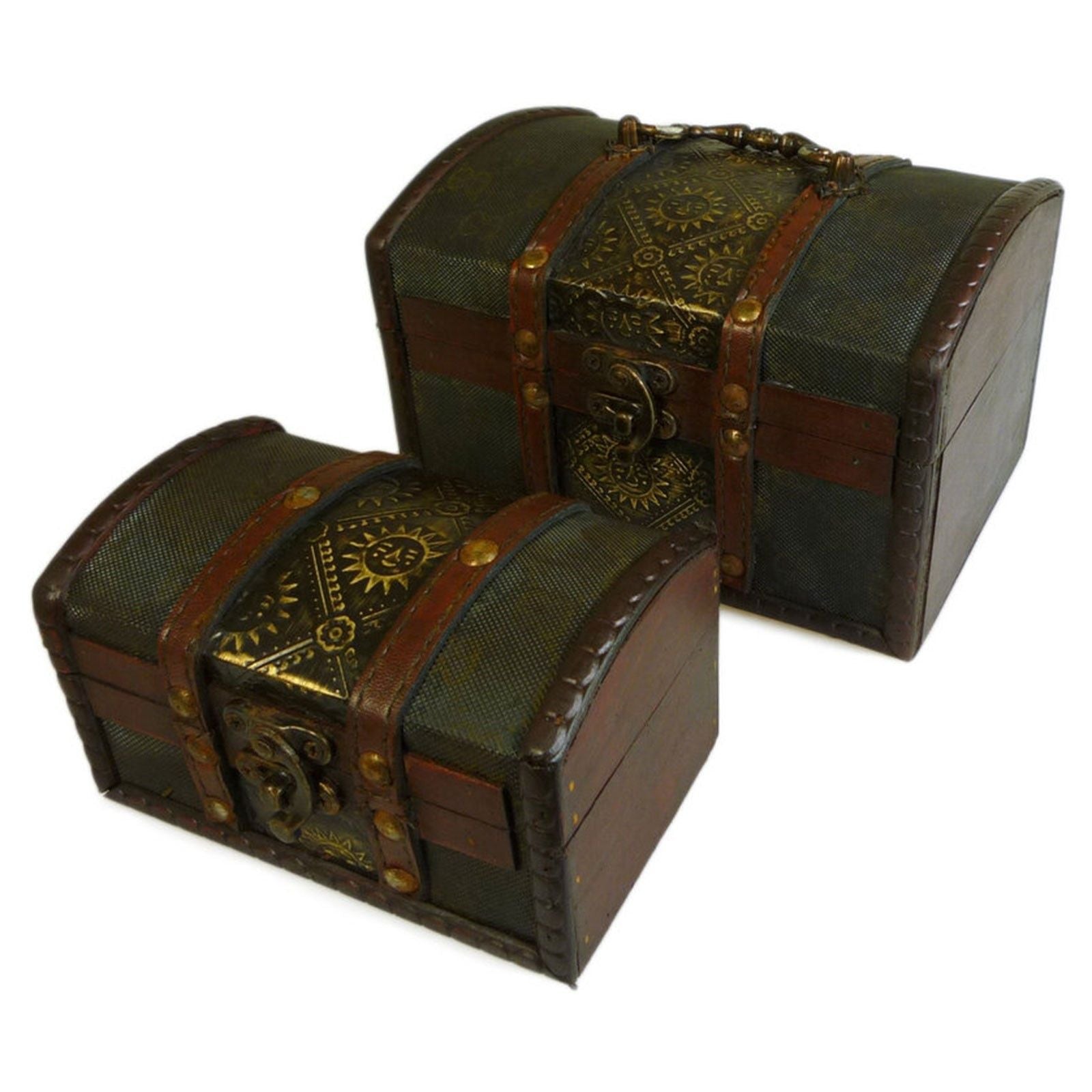 Vintage Art Deco Sets of 2 Colonial Boxes - Metal Embossed