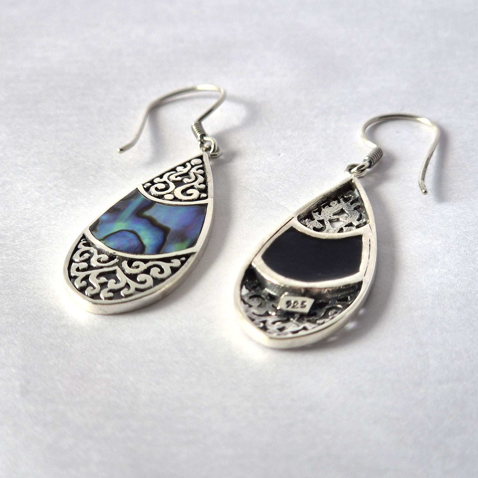 Shell & 925 Silver Dangle Earrings Teardrop Oval  Abalone [UK delivery only!]