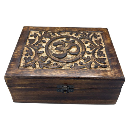 Large Wooden Keepsake Box 20 x 15 x 7.5cm -  Om