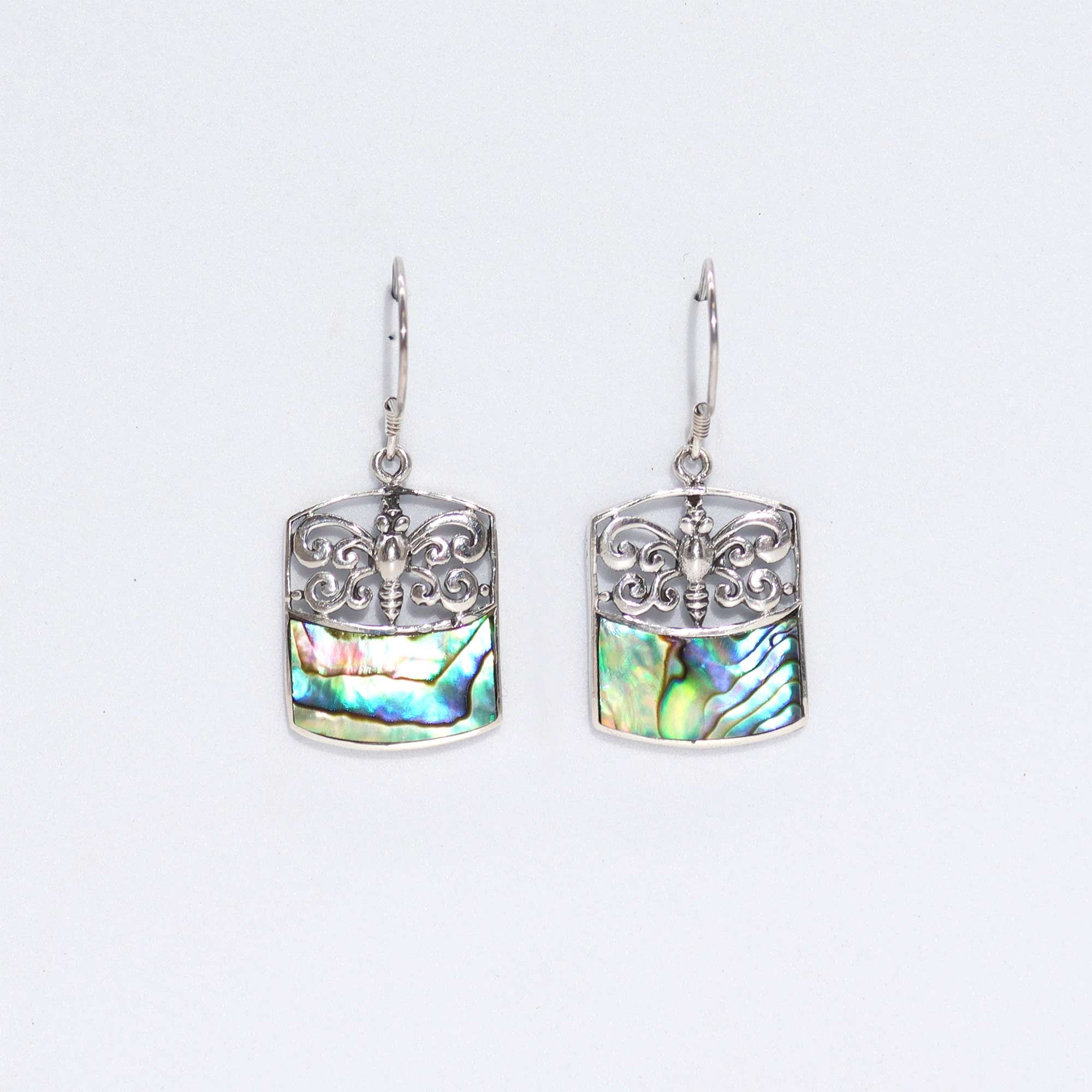 Shell & 925 Silver Earrings - Dragonfly - Abalone