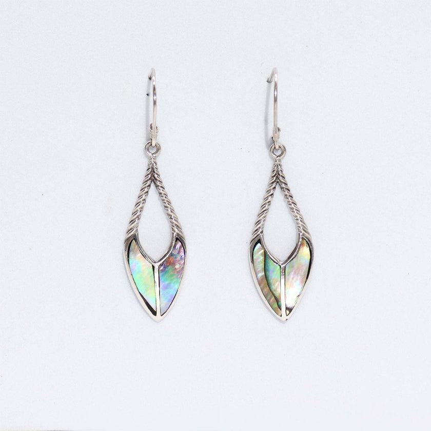 Shell & 925 Silver Earrings - Spear Dangle Drops - Abalone