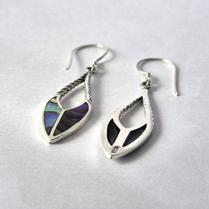 Shell & 925 Silver Earrings - Spear Dangle Drops - Abalone