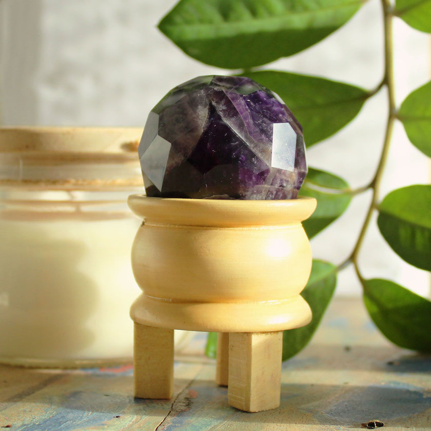 Gemstone Faceted Healing Ball & Stand - Amethyst for Gift