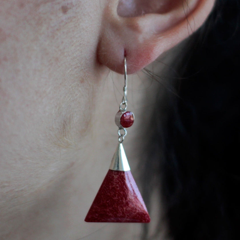 925 Silver Earrings - Triangle Double Drop [UK delivery]