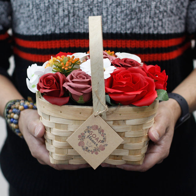 Large Pink Bouquet in Wicker Basket Soap Flower's