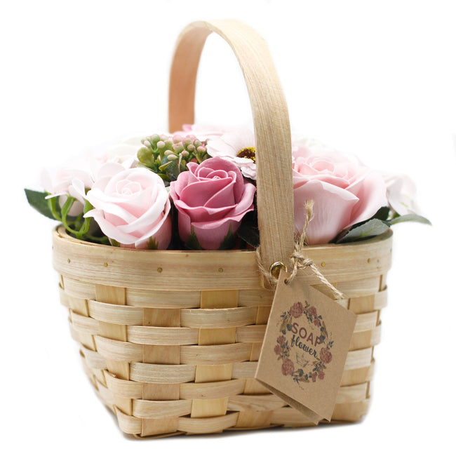 Large Pink Bouquet in Wicker Basket Soap Flower's