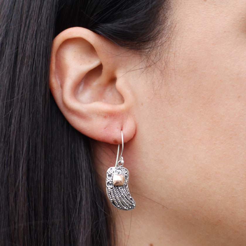 925 Silver&18 K Gold Hook Pendant Earring's Angel Wings Bali Jewellery