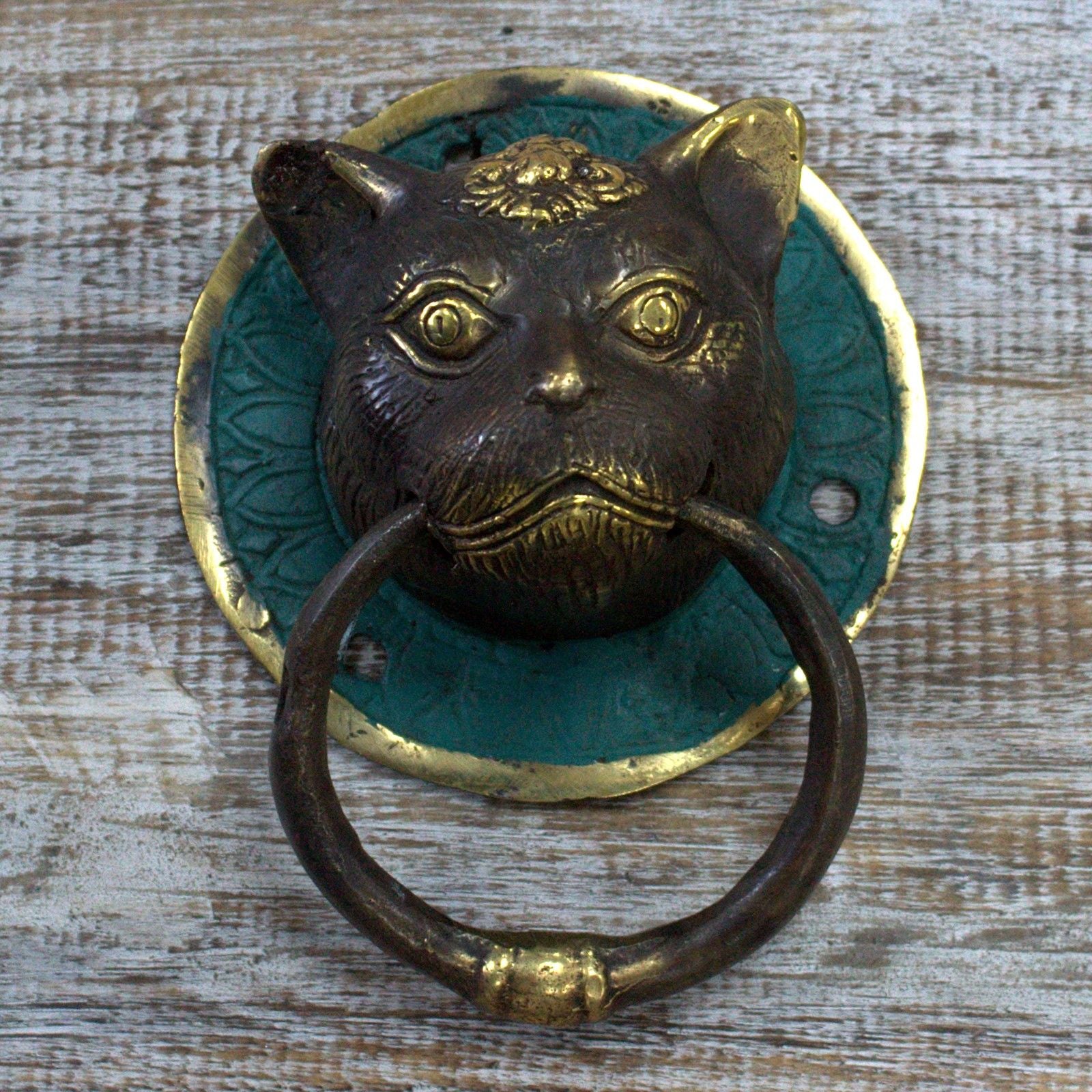 Antique Style Art Deco Brass Door Knocker - Cats Head