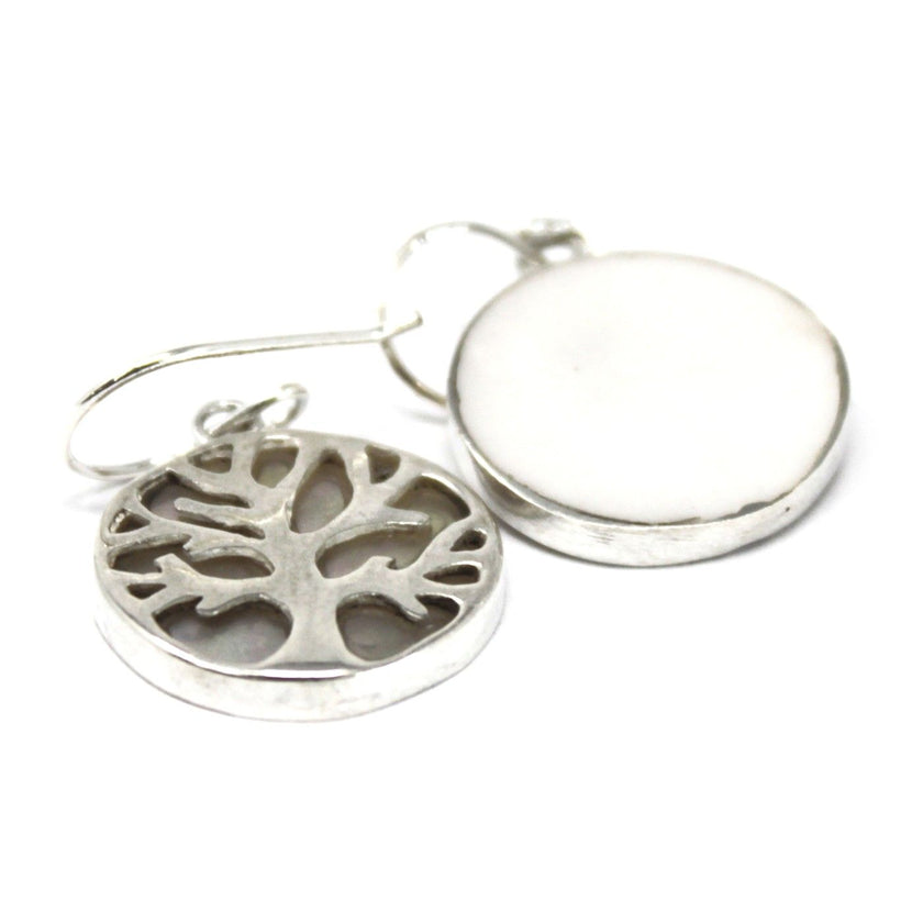 Tree of Life 925 Silver Earrings 15mm - Mother of Pearl [UK delivery only]