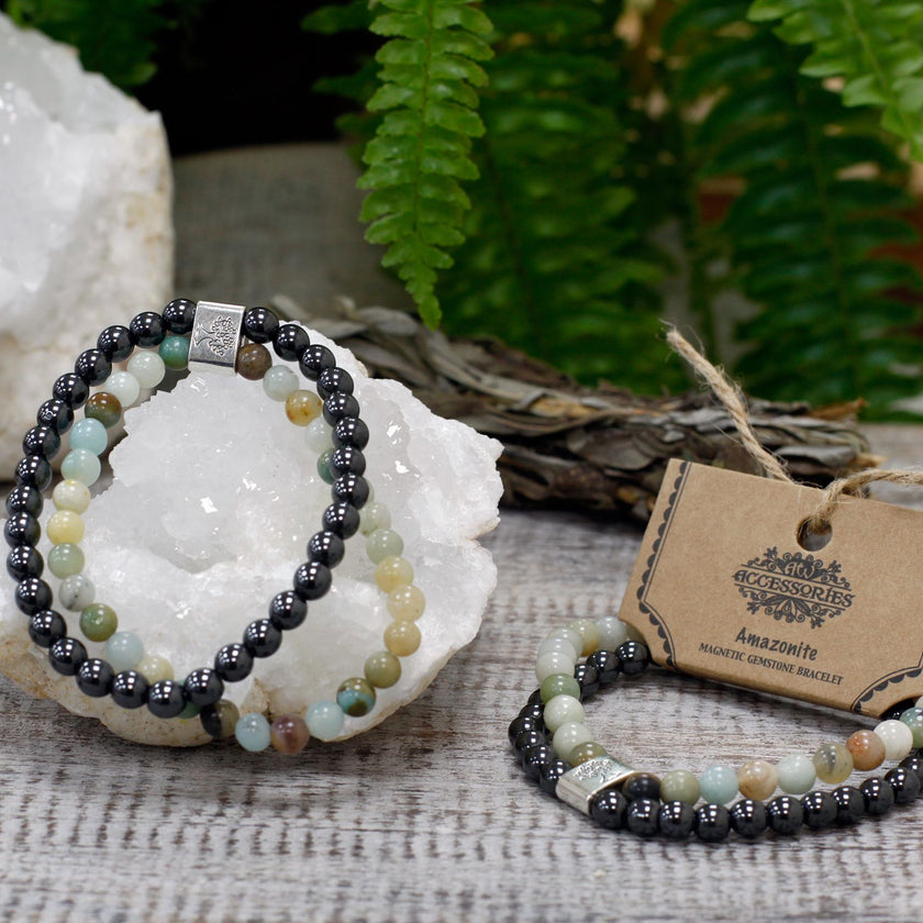 Magnetic Gemstone Double Bracelet - Amazonite [UK delivery]