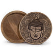 Big Round Wood Box 17.5 x 7.5cm - Buddha Face Black Engraved