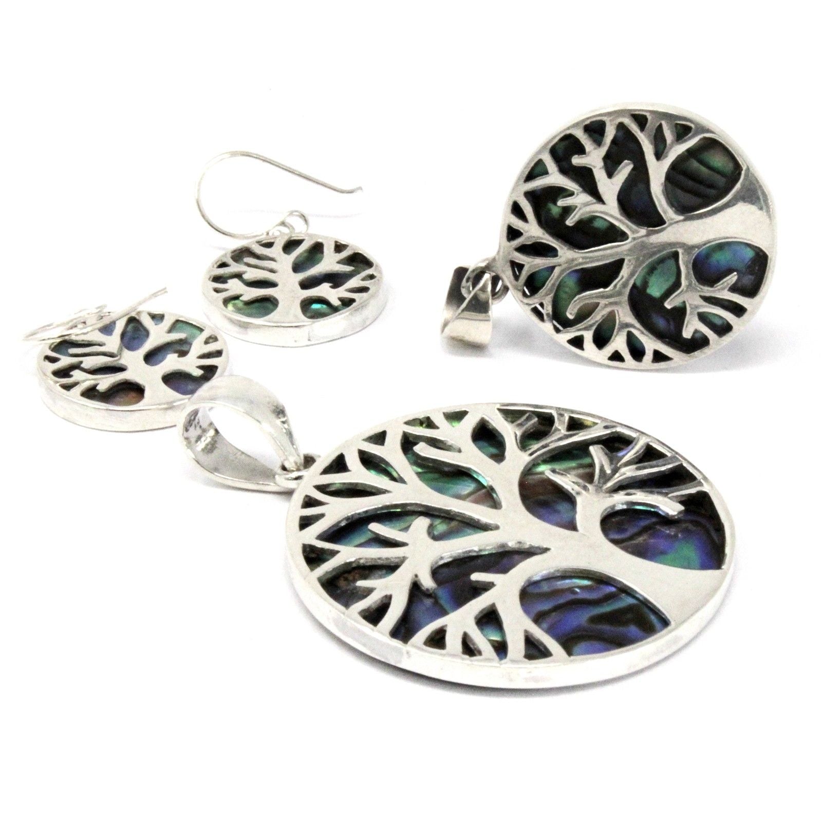 Tree of Life 925 Silver Pendant 30mm - Abalone[UK delivery]