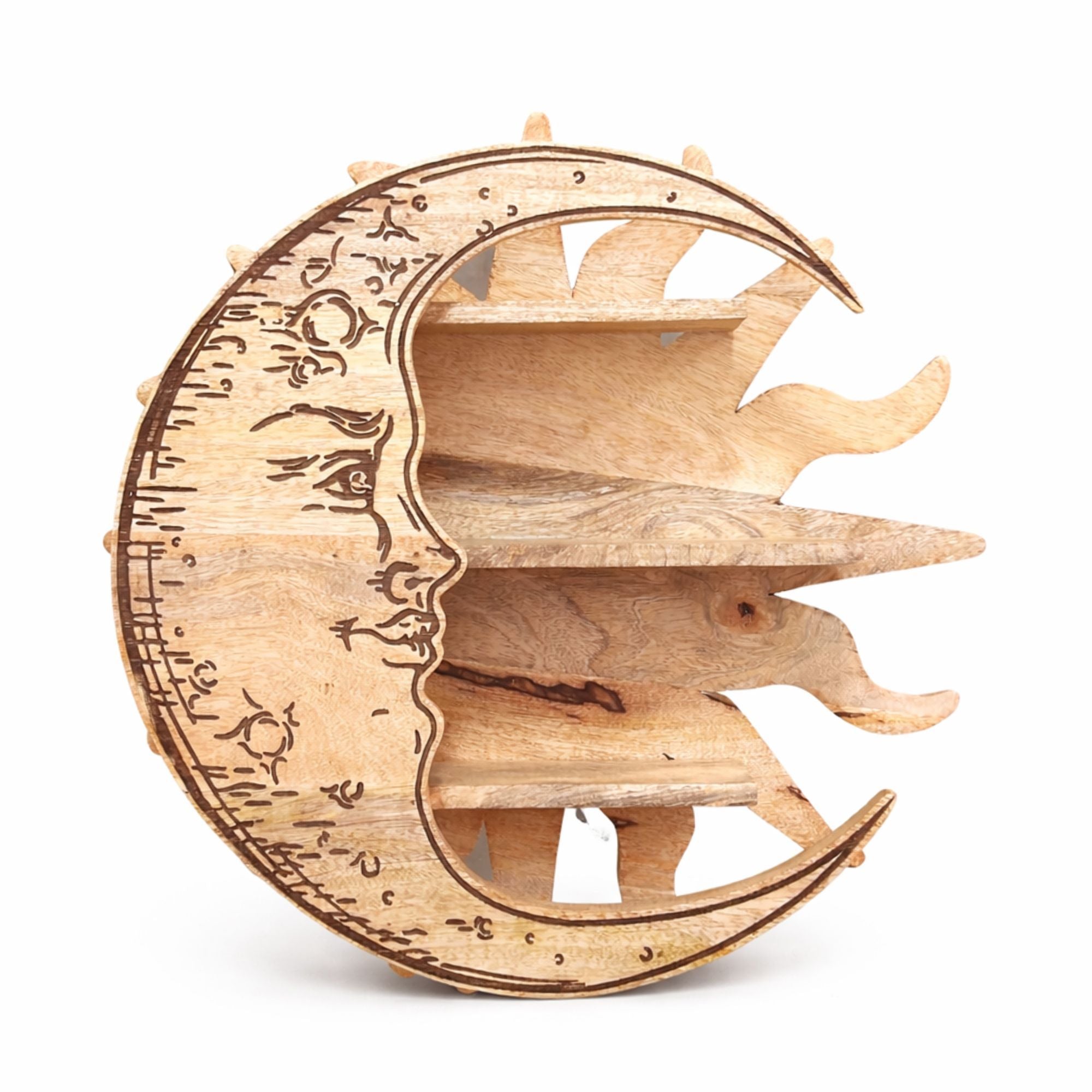 Sunrays & Moon 3 Tier Artisan Wall Shelf Solid Wood