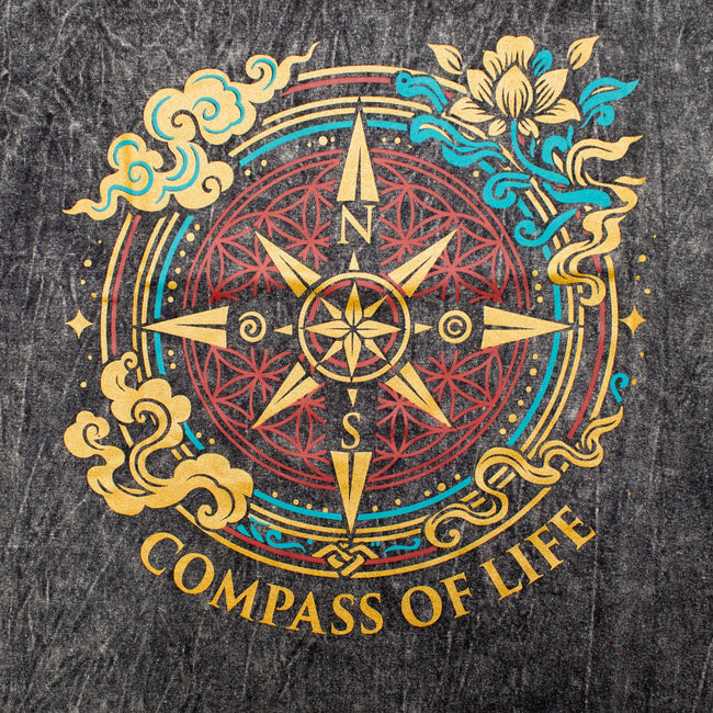 Nomad Sari Stonewashed Cotton T-Shirt - Compass of Life - Charcoal - Small