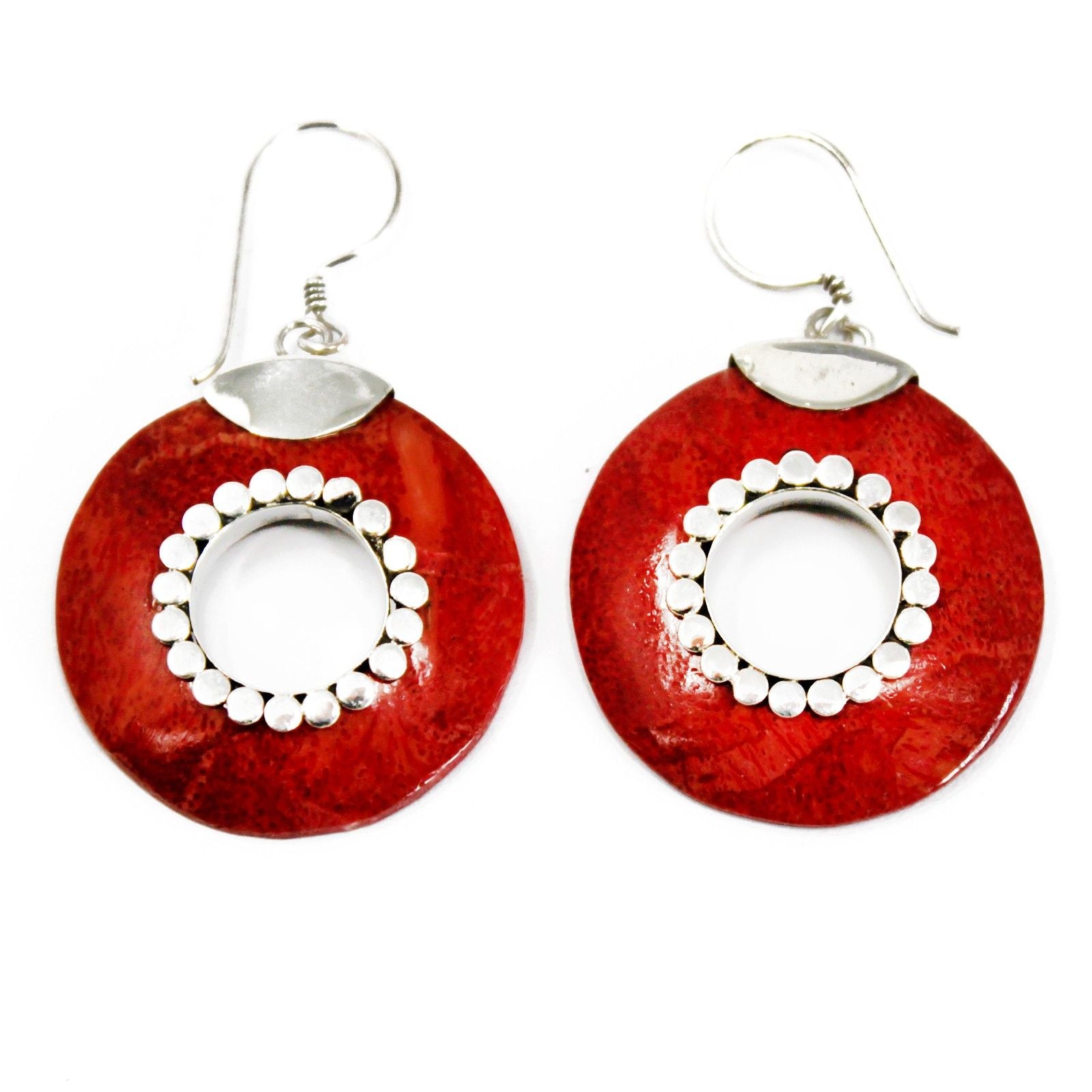 925 Silver Red Circle Dangle Earrings - Do-nuts