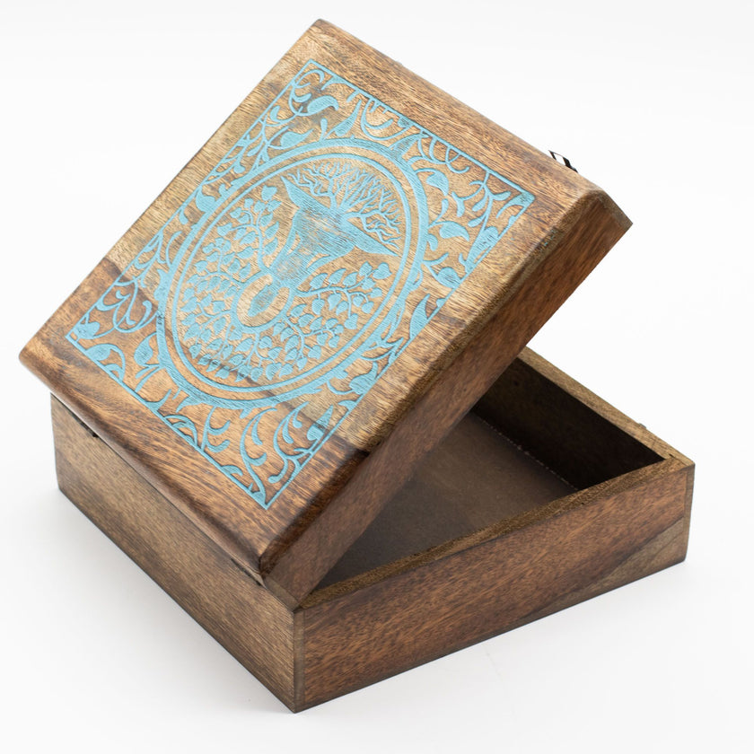 Extra Large Mango Wood Box  - Buddha Bodi Tree 25 mm