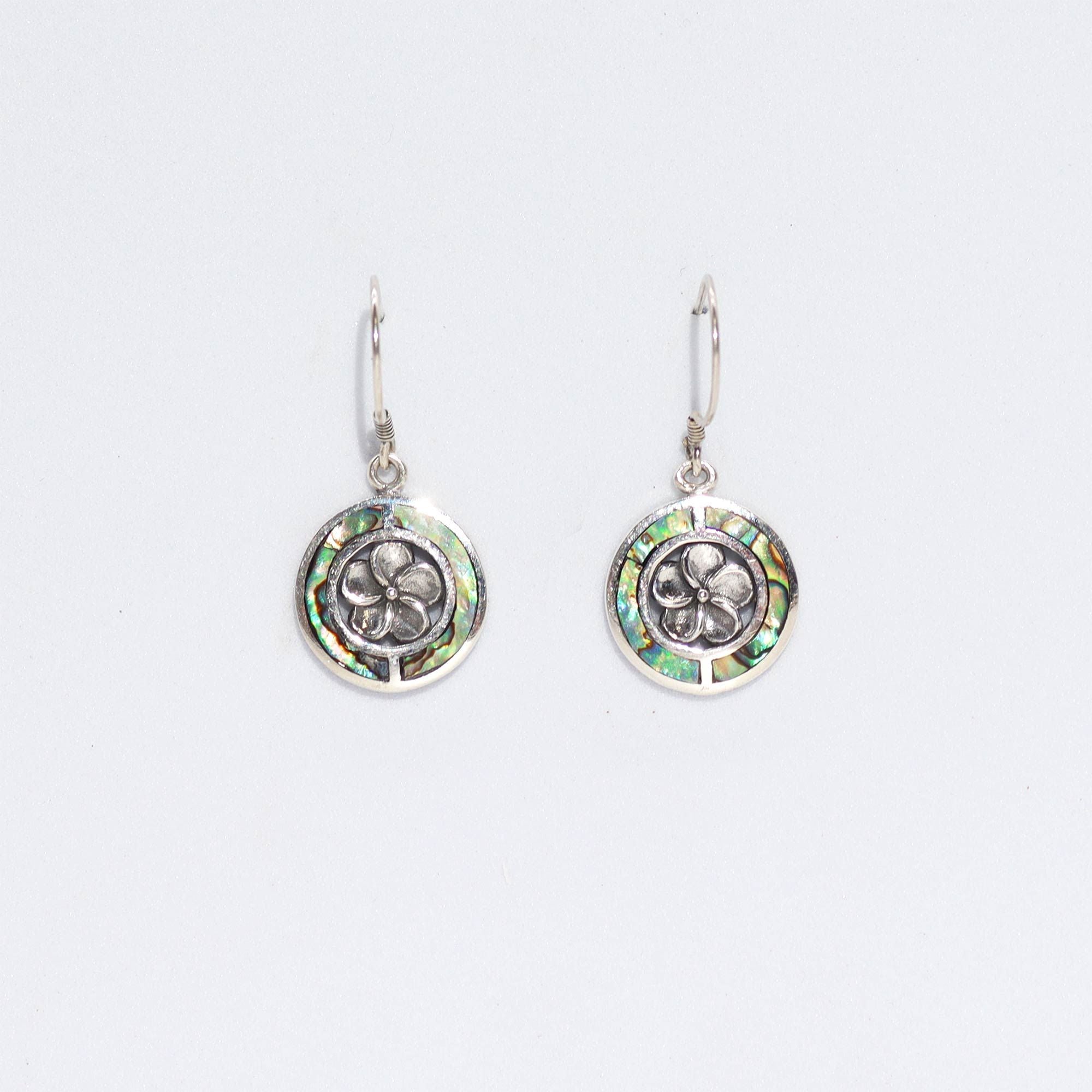 Shell & 925 Silver Dangle Earrings - Frangipani - Abalone