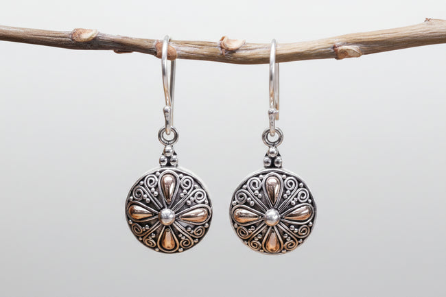 Silver 925 & 18K Gold Earring - Classic Round