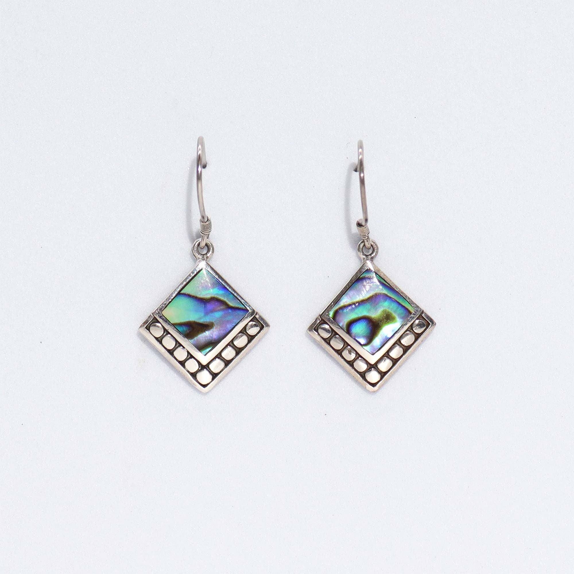 Shell & 925 Silver Earrings - Square Dots- Abalone