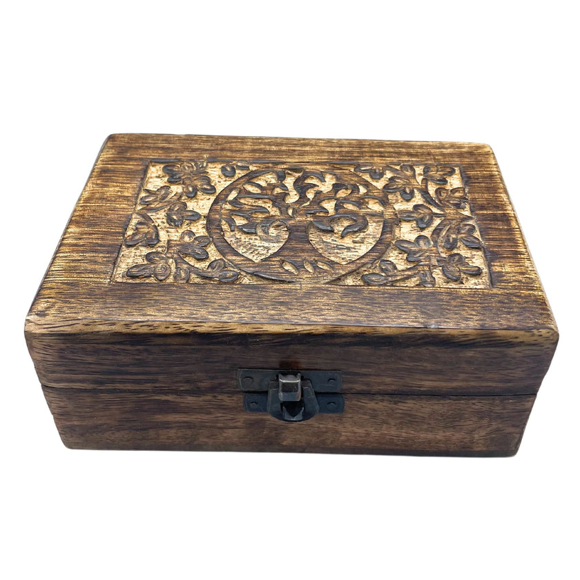 Medium Wooden Artisan Jewellery Box 15x10x6cm - Tree of Life
