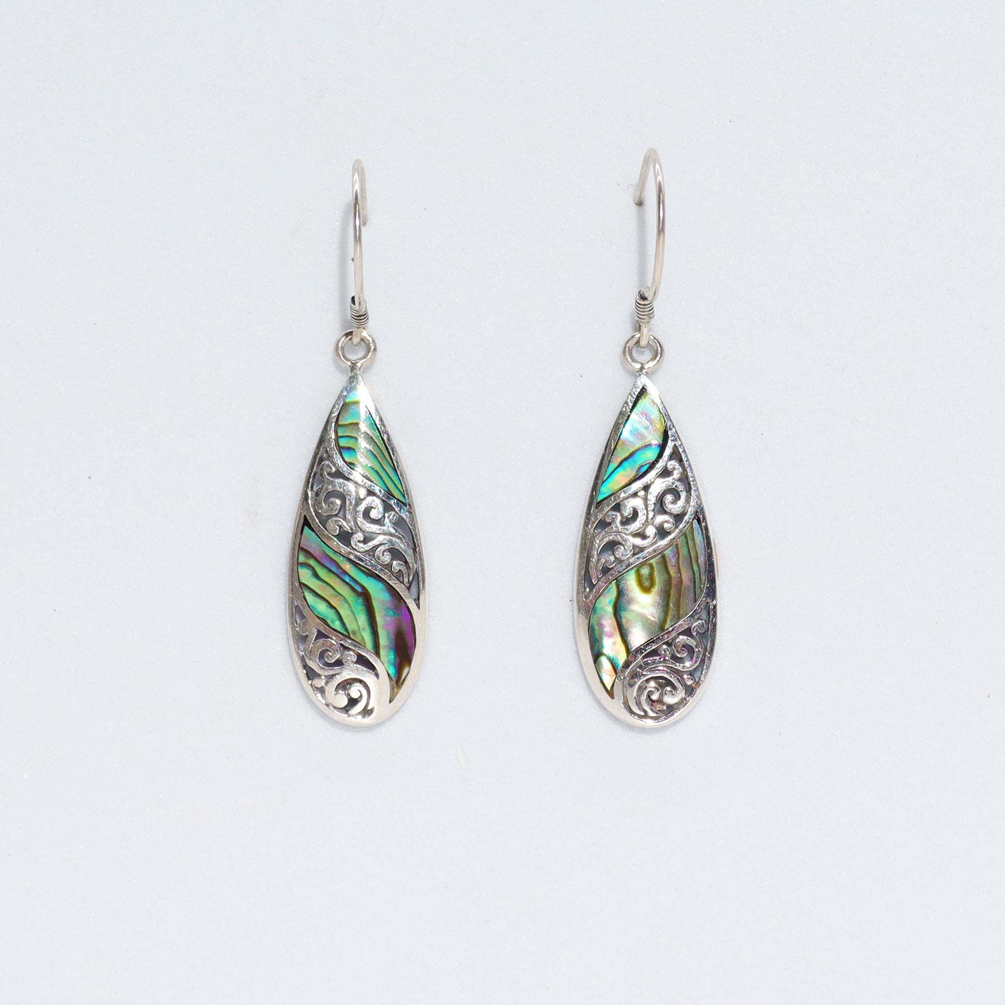 Shell & 925 Silver Earrings - Long Teardrop - Abalone