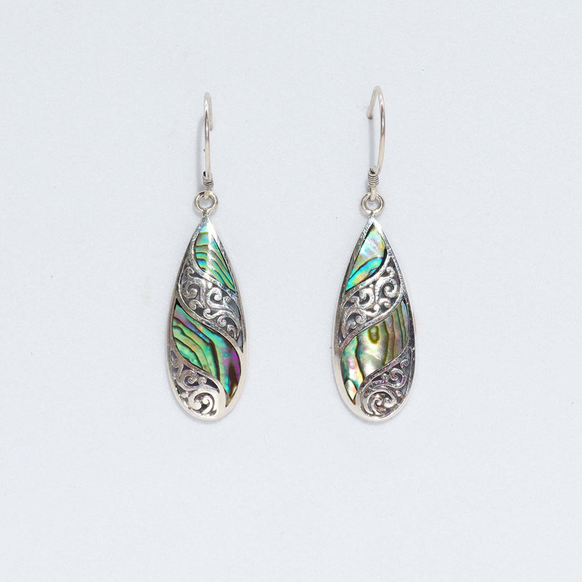 Shell & 925 Silver Earrings - Long Teardrop - Abalone