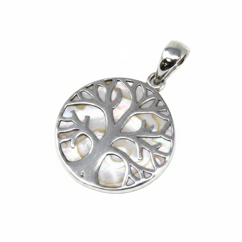 Tree of Life Silver Pendant 22mm - Mother of Pearl