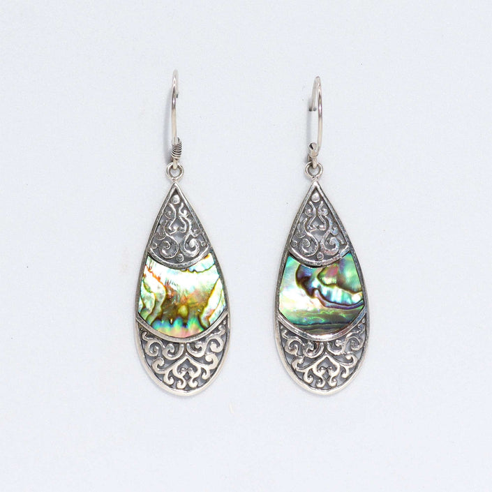 Shell & 925 Silver Dangle Earrings Teardrop Oval  Abalone [UK delivery only!]