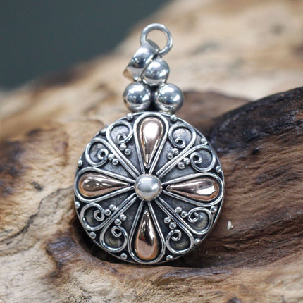 Authentic 925 Silver & 18 K Gold Classic Round Pendant Bali Jewellery