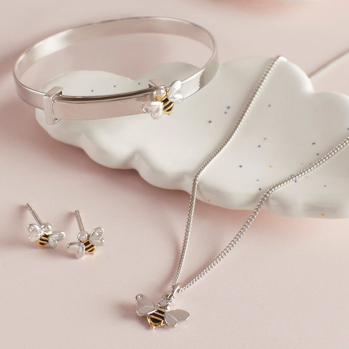 D For Diamond Enamel Bee Expanding Bangle with Diamond