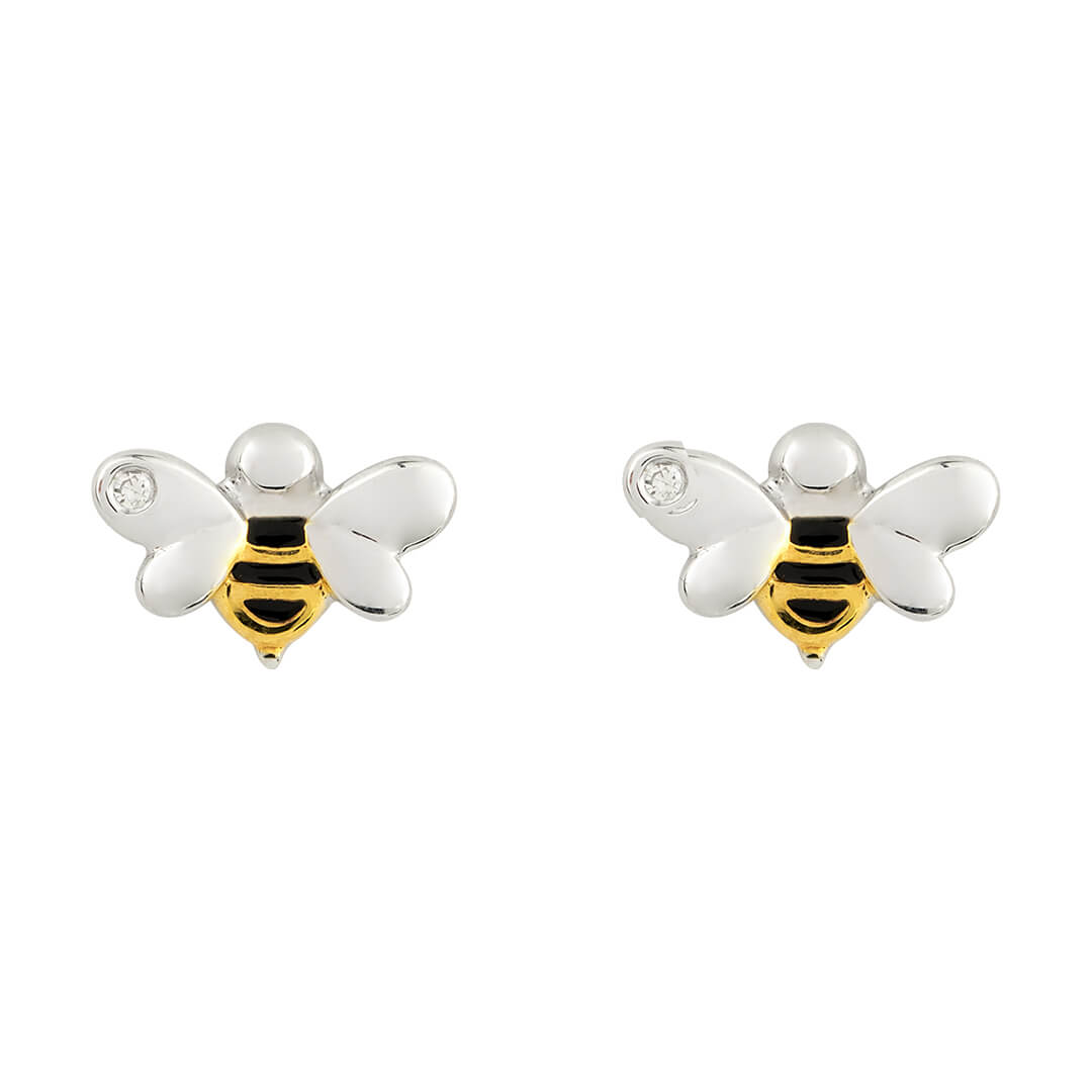 D For Diamond Enamel Bee Stud Earrings with Diamond