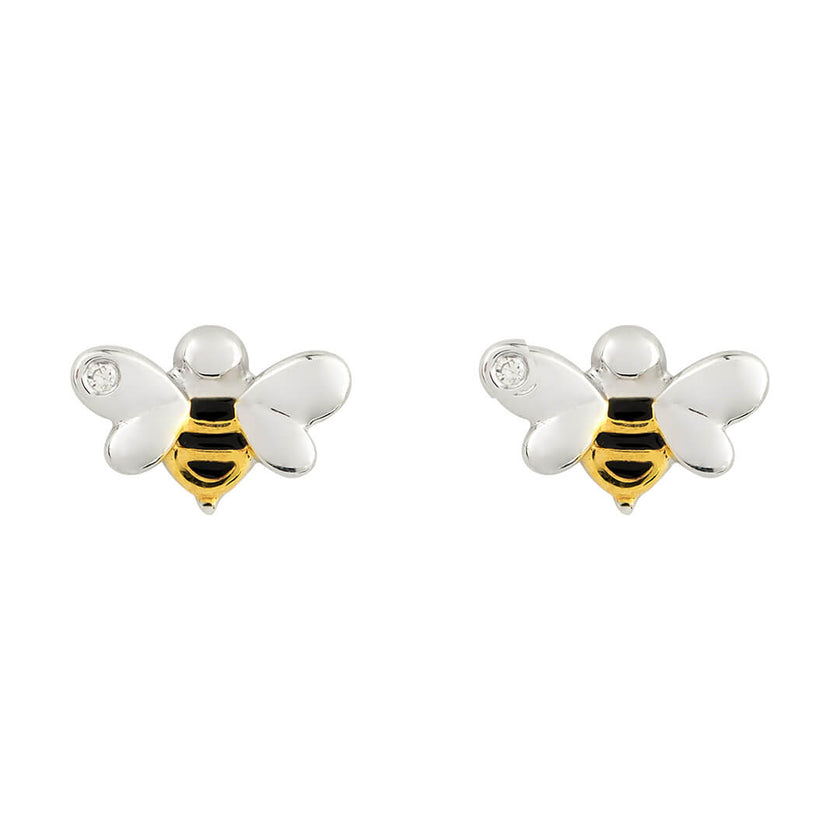 D For Diamond Enamel Bee Stud Earrings with Diamond