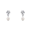 D For Diamond Flower Stud Earrings with Freshwater Pearl Drop and Diamond
