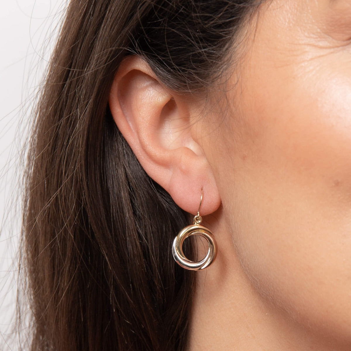 Elements Gold Tri-Metal Open Circle Drop Earrings-1
