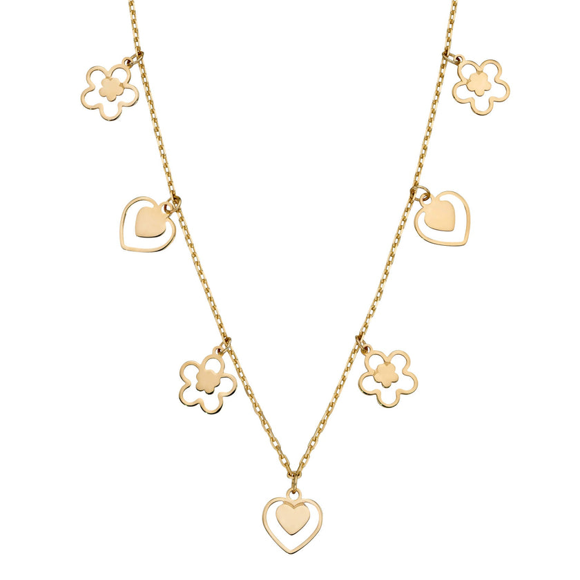Elements Gold Heart and Flower Charm Necklace
